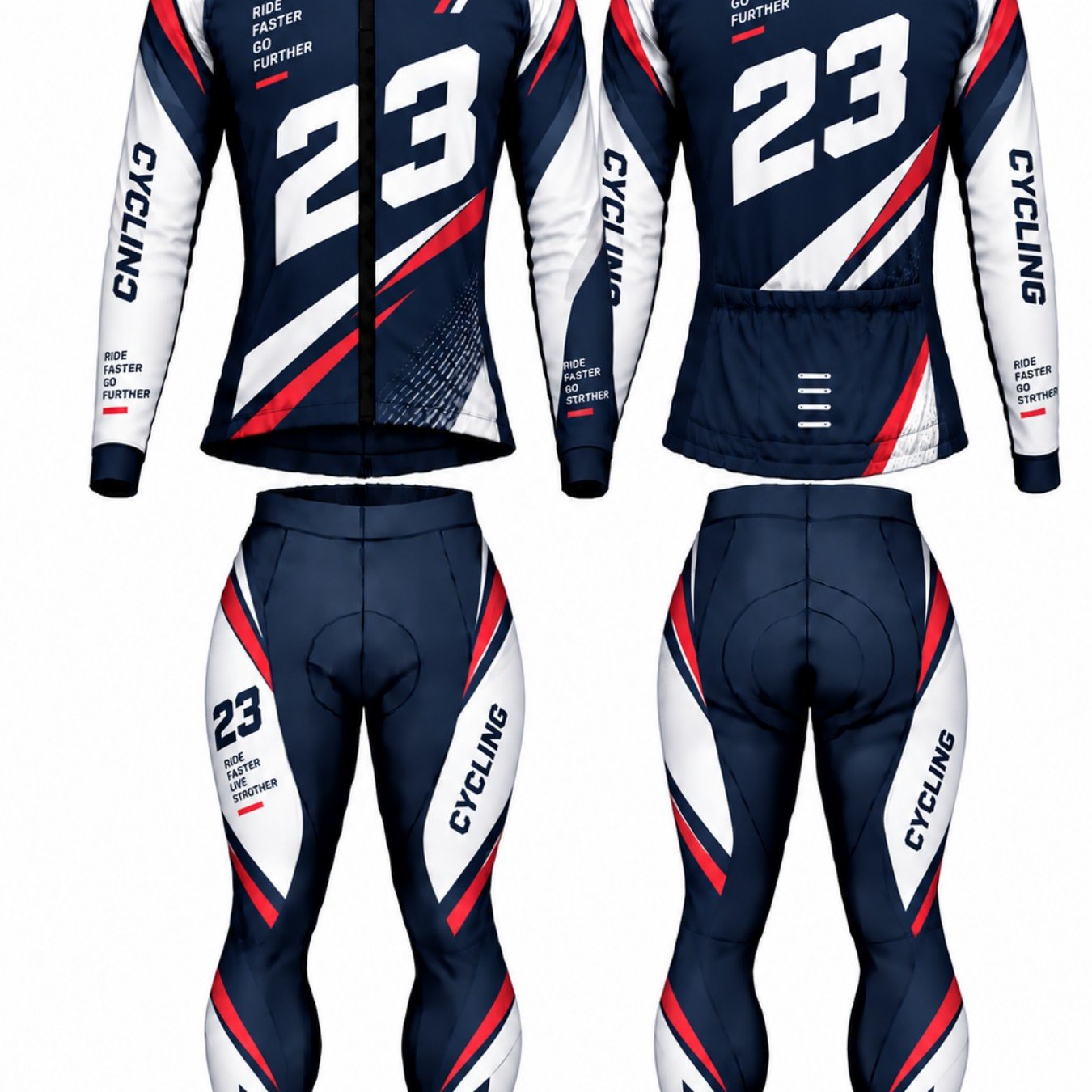 Image of Men's Digital Letter Long Sleeve Cycling Jersey Set 2pcs Breathable Quick Dry Bike Suit For Road Mountain Biking
