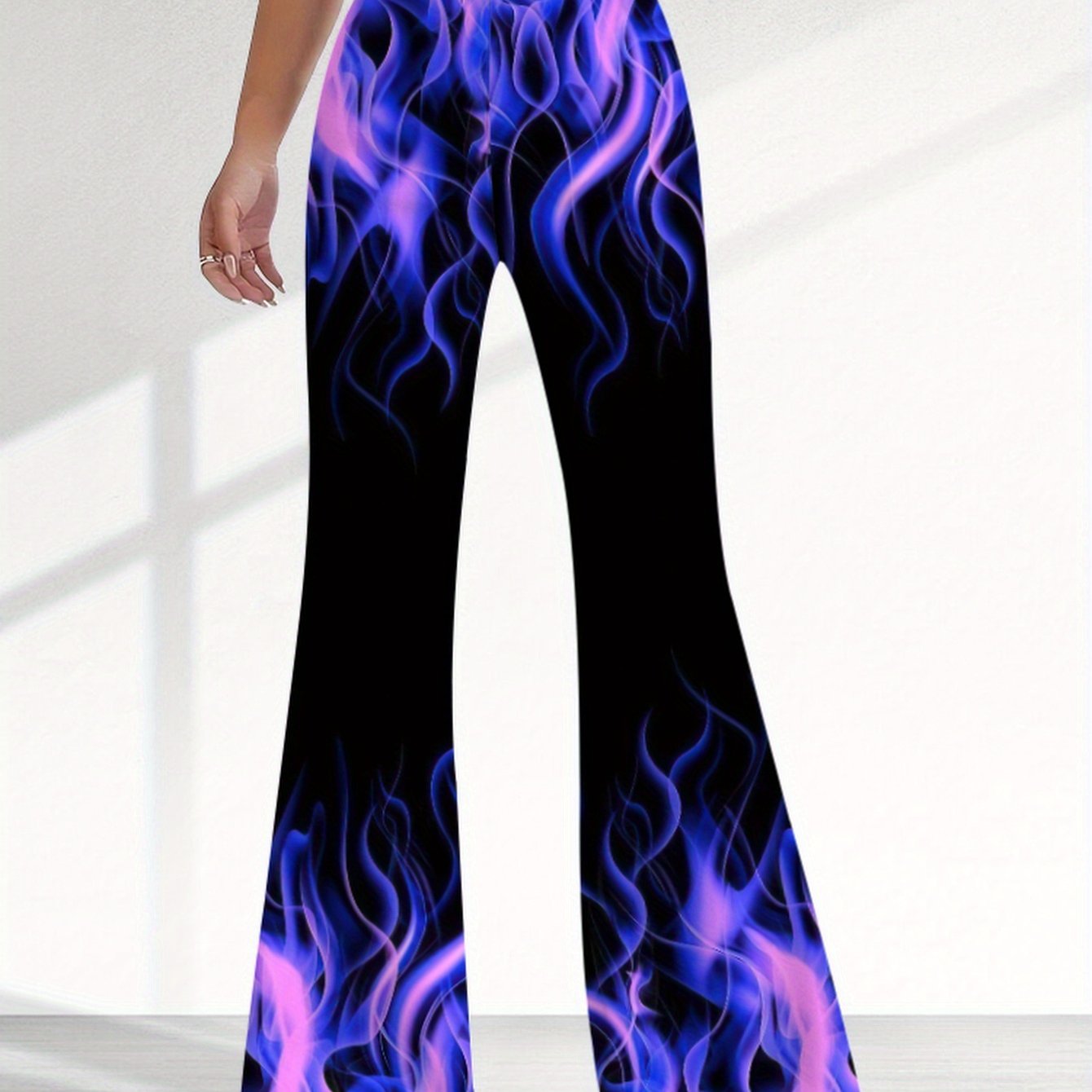 TEMU Patterned With Cutouts, Elegant And Colored Full-print Women's Trousers Feature A Stylish Design, Perfect For Casual And Fashionable Looks, With