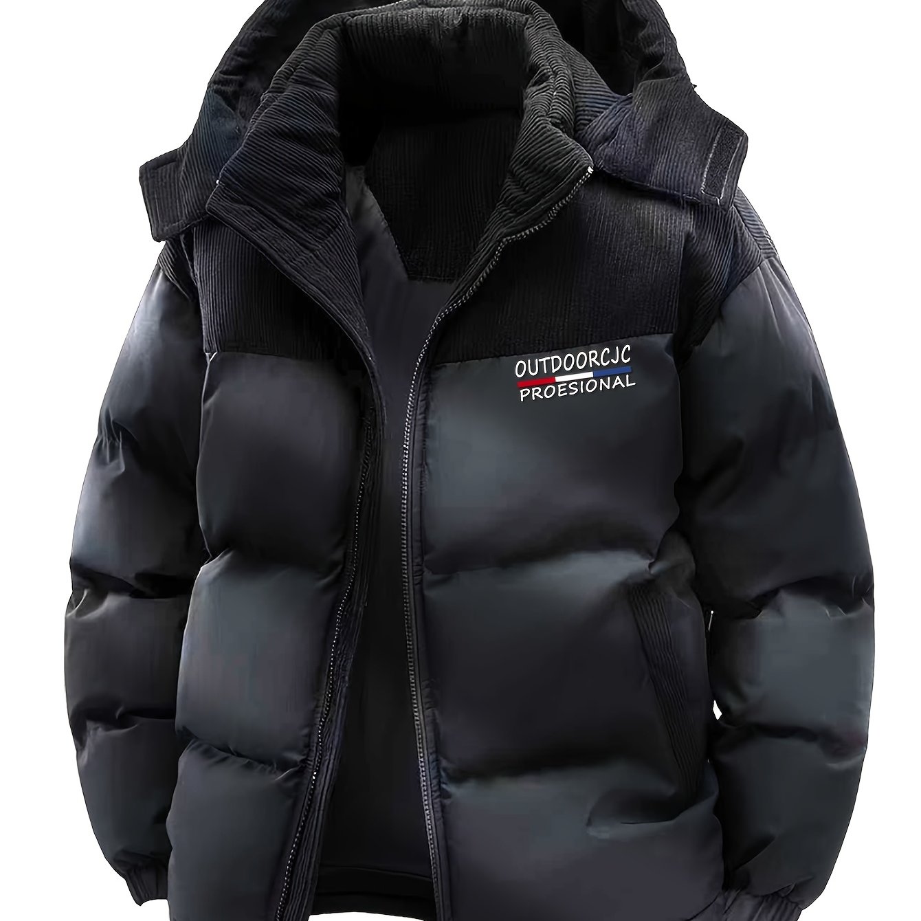 Men's Contrasting Color Thickened Jacket with Detachable Hat