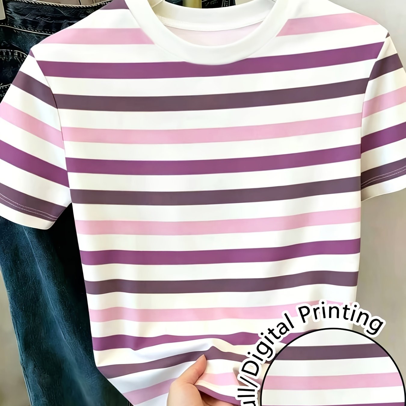 TEMU Women's Striped Print Crew Neck Short Sleeve Tee Casual Trendy Tops