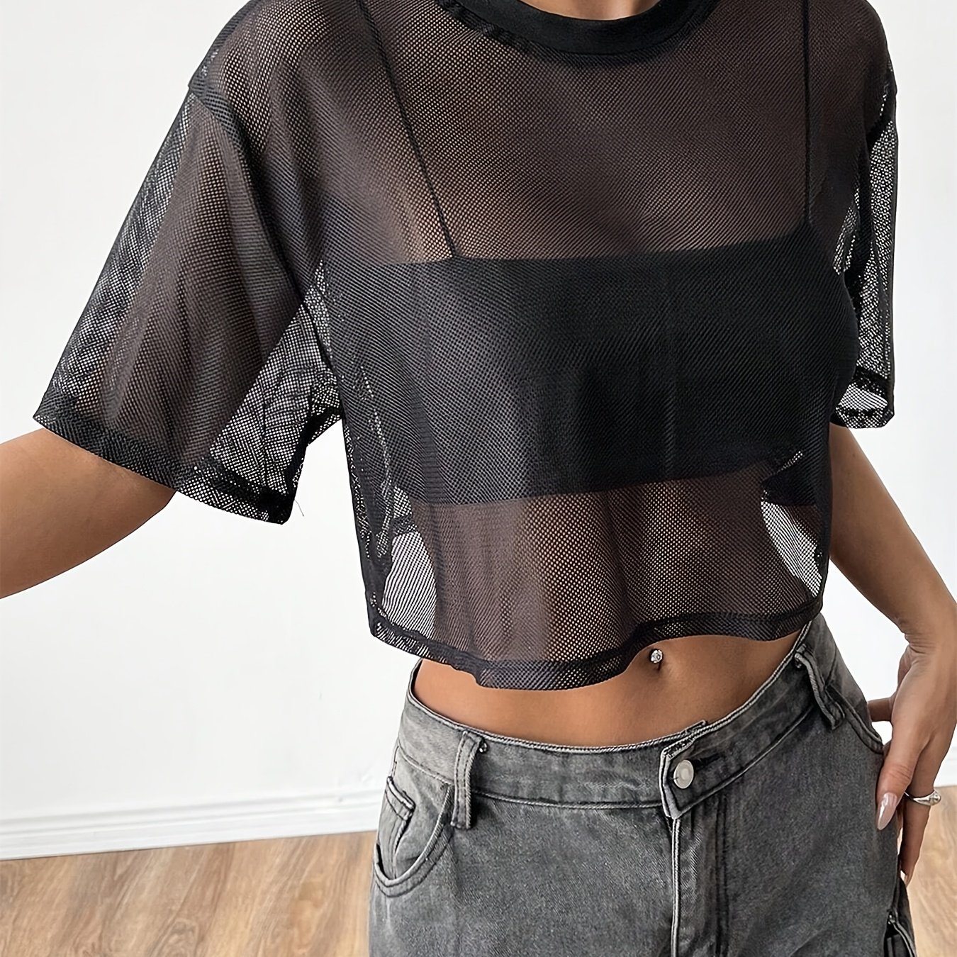 Western Short Round Neck Solid Color T-shirt Top