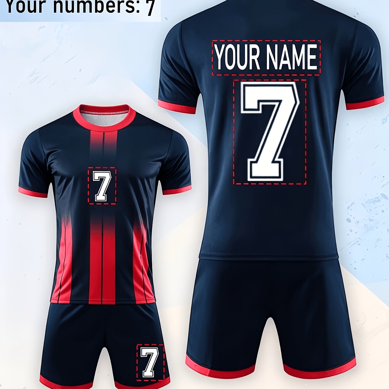 TEMU Youth Casual Athletic Training Quick-dry Soccer Uniform, With Number And Name Customization, Perfect For Outdoor, For Teenager, For Teenager