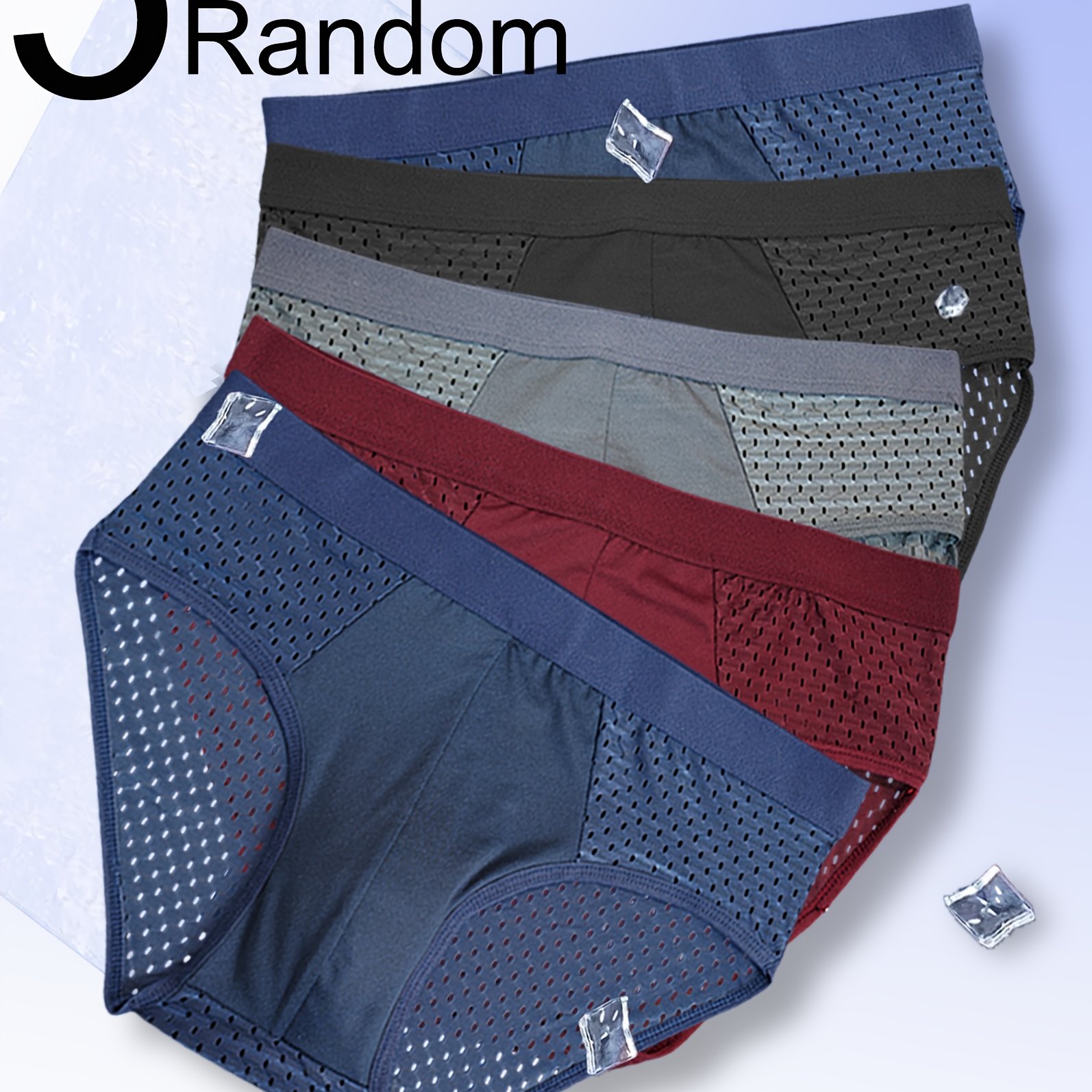 TEMU Lot de 5 boxers triangle ajourés pour homme, couleur unie aléatoire, tissu mesh léger, design semi-transparent élastique , sous-vêtements
