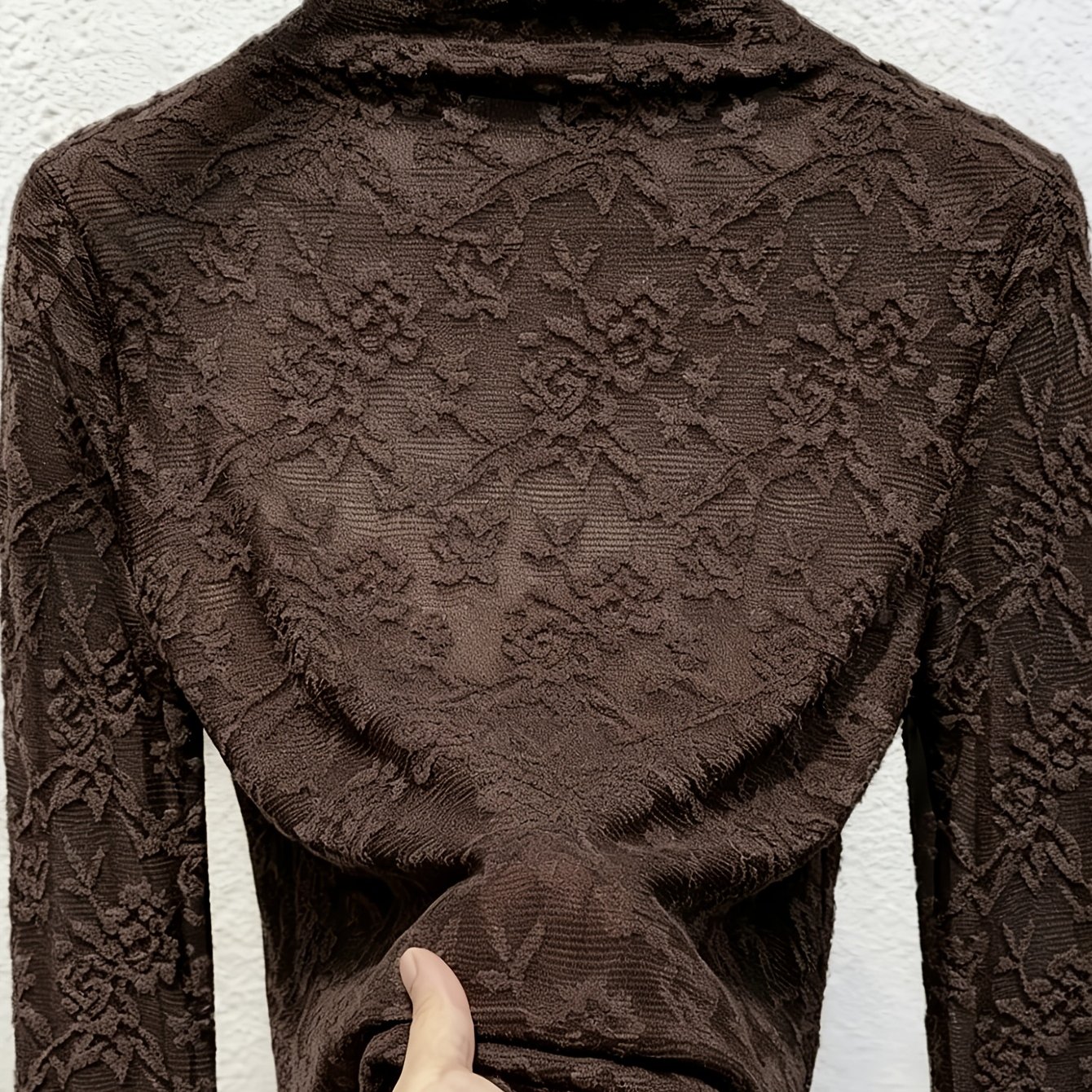 TEMU Plus Size Women's Elegant High-neck Long Sleeve Lace Top, Cutout, Sheer, Statement Blouse