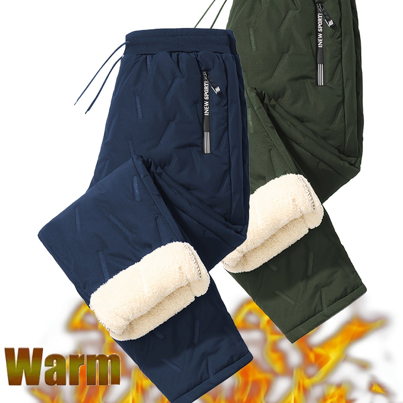TEMU 2pcs Men's -20Â°c Trousers - Windproof, Leakproof Fleece-lined Drawstring Pants (black), Suitable For Skiing, Cycling, And Running