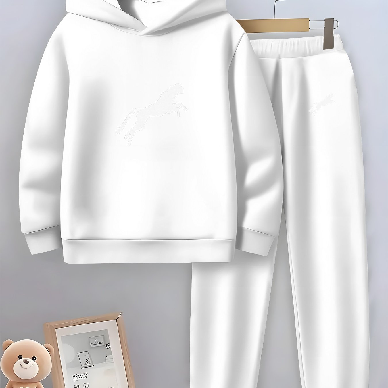 TEMU Boy Suit Loose Boy Sweater Suit Solid Color Printed Sweater Suit Boy Sweater Suit Leisure Sweater Young Appearance Shirt Solid Color Sweater Boy