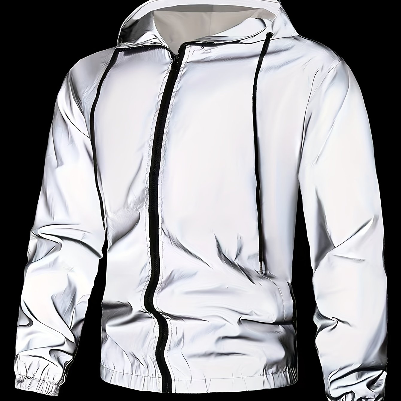 TEMU Men's Windproof Reflective Jacket With A Hooded Zipper