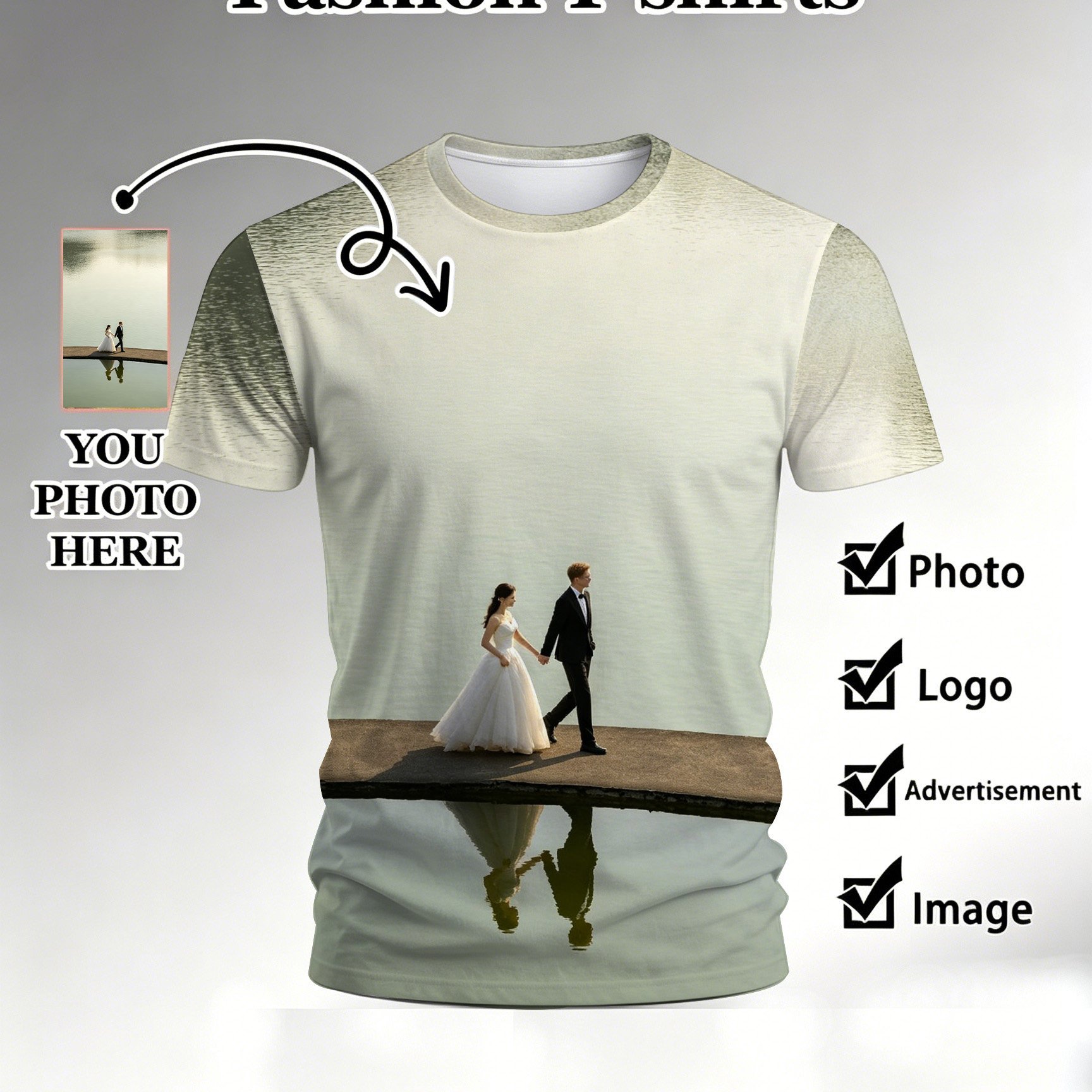 TEMU Men's Custom 3d Photo T-shirt, Unisex - Personalized Photo Customization For Outdoor Sports, Couples And Group Photos - Comfortable Fabric,