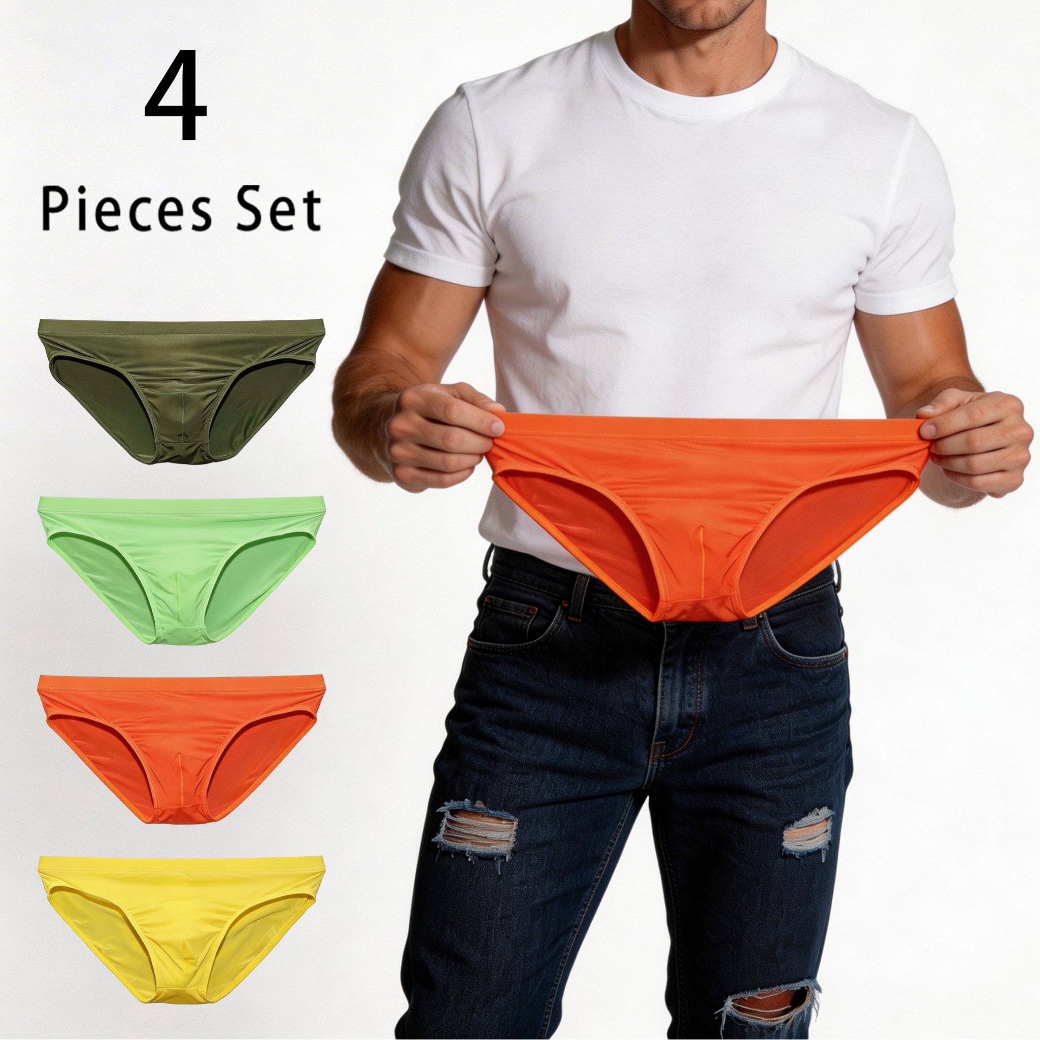 Image of 4pcs Men' Low-rise Triangle Briefs Underwear - Breathable Lightweight Stretch Comfortable Solid Color Boxer Briefs Suitable For Daily Wear, Gym, Training, Running & Casual Use, Non- , Plus Size
