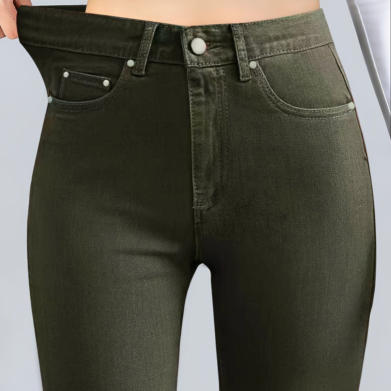 Women's Fashion Versatile Solid Color High-waisted Stretch Jeans, Skinny Fit Denim Pants