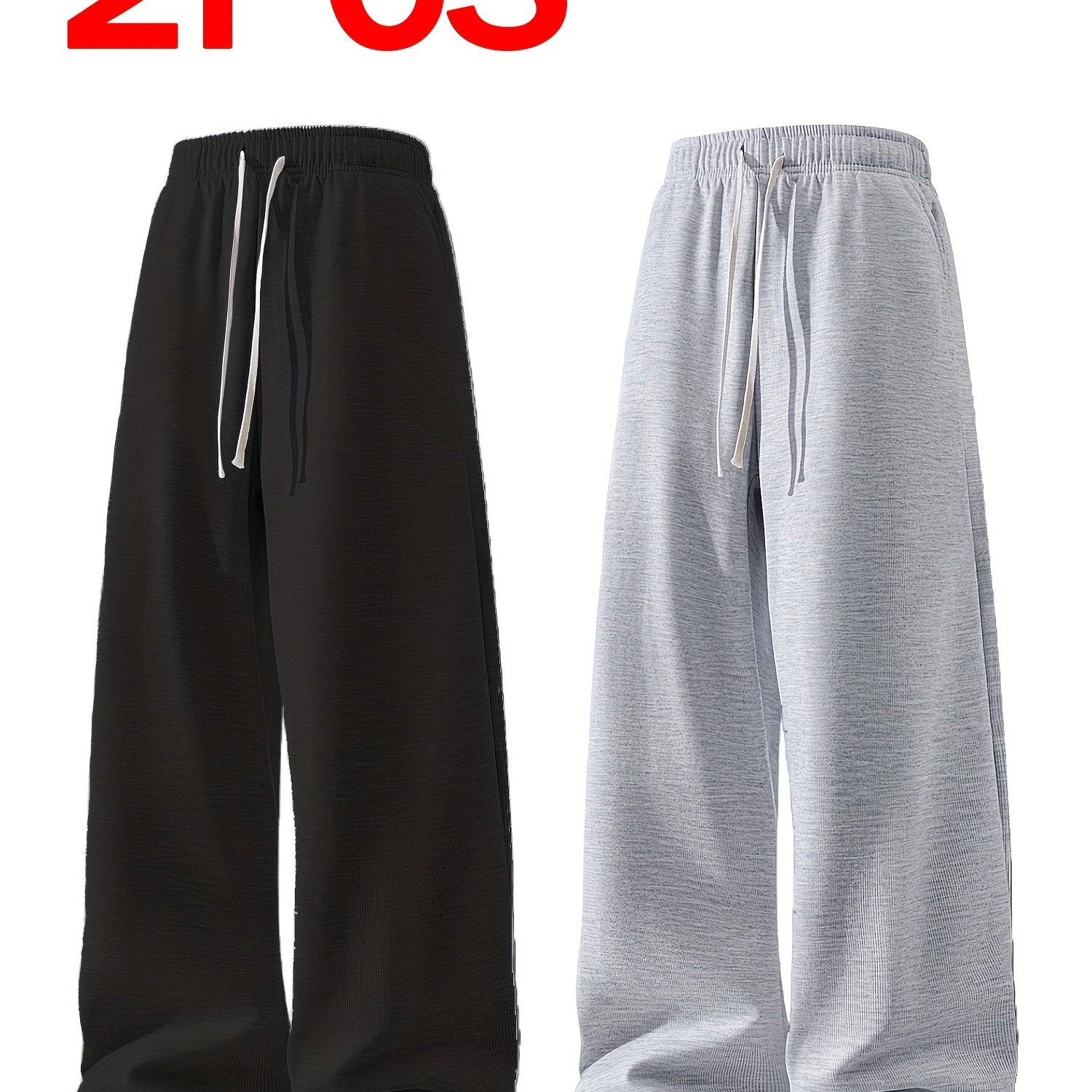 2pcs Men's Lightweight Drawstring Athletic Pants - Soft Knit, Straight Leg, Light Gray And Black/dark Gray, , With Side Pockets, Suitable For Fitness And Casual Wear, Jogger Lounge Style Pants
