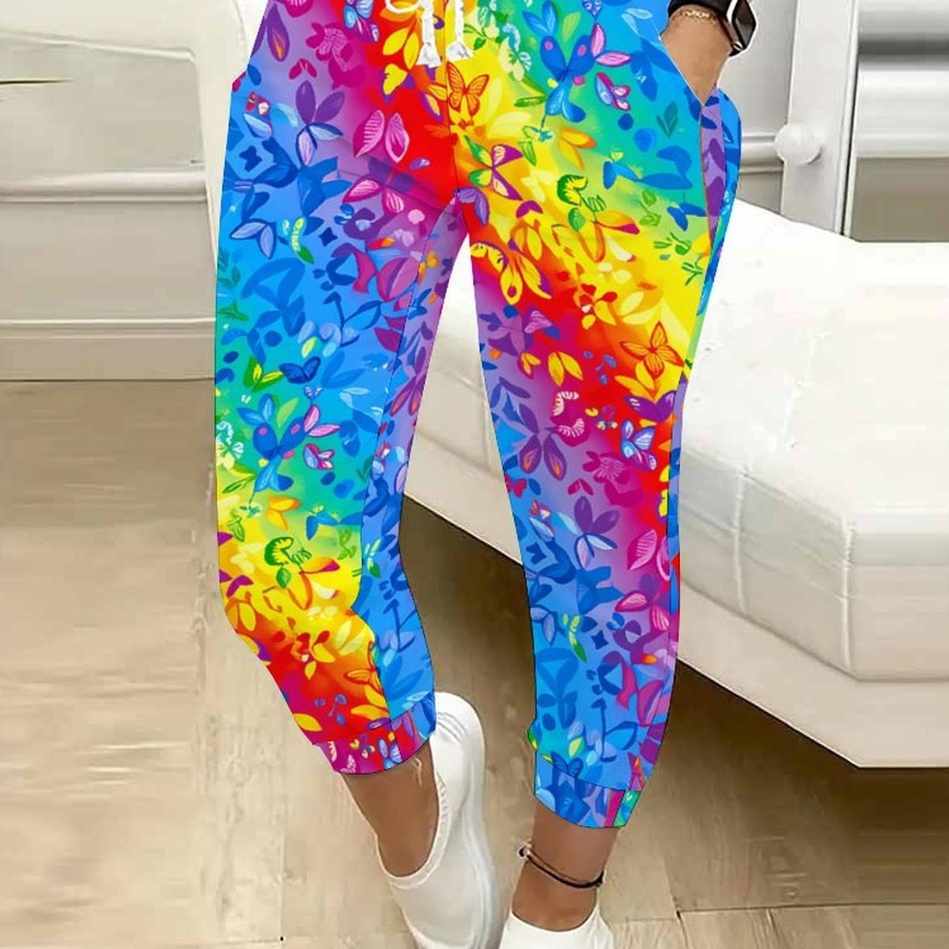 TEMU Classic Women's Drawstring Pants With Floral, Botanical, Geometric, And 250th Anniversary Celebration Prints, Suitable For Outdoor Play, And