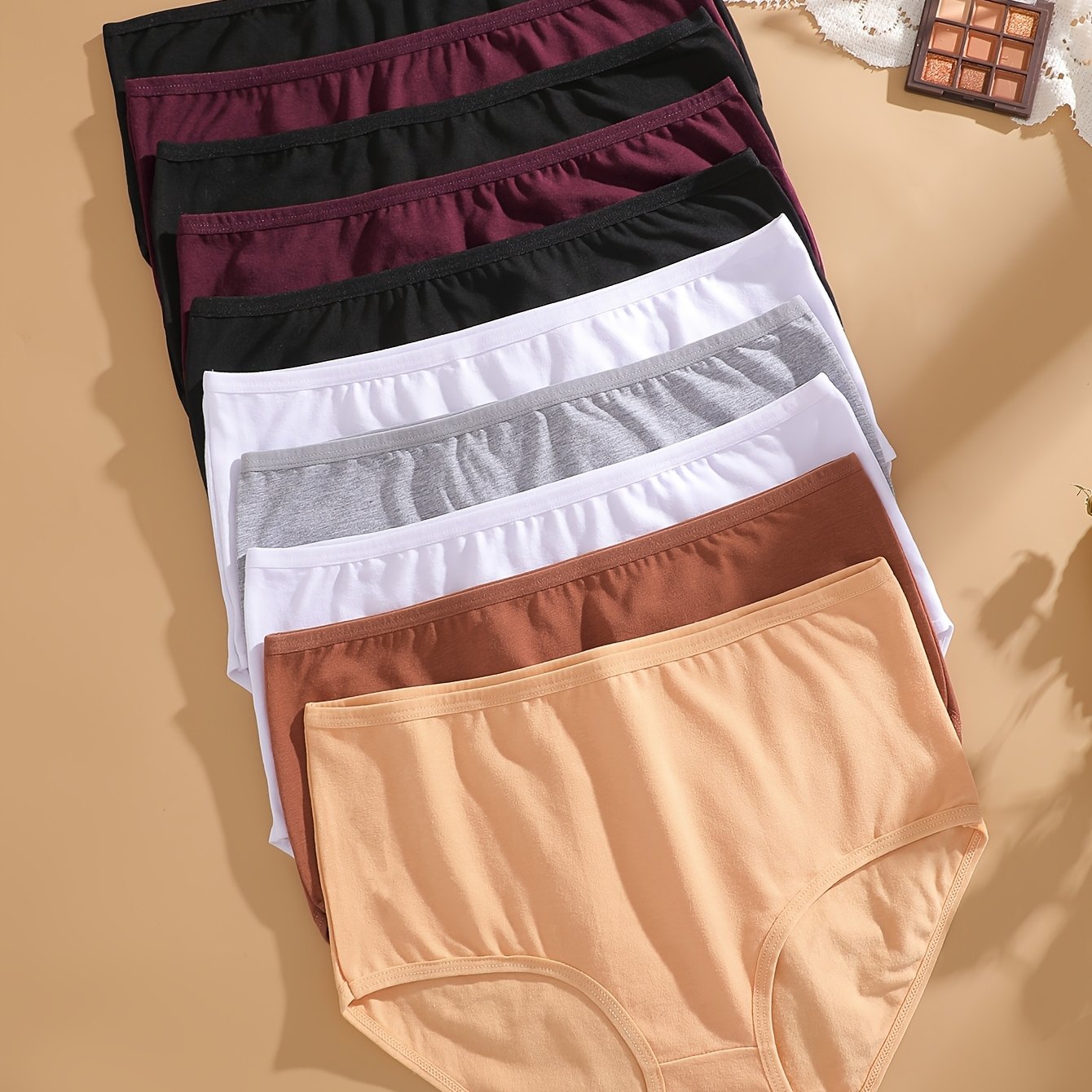 TEMU 10pcs Set Of High-waist Briefs, Fashionable, Comfortable, Breathable, Skin-friendly, And Soft Underwear, Suitable For Daily Commuting, Women's