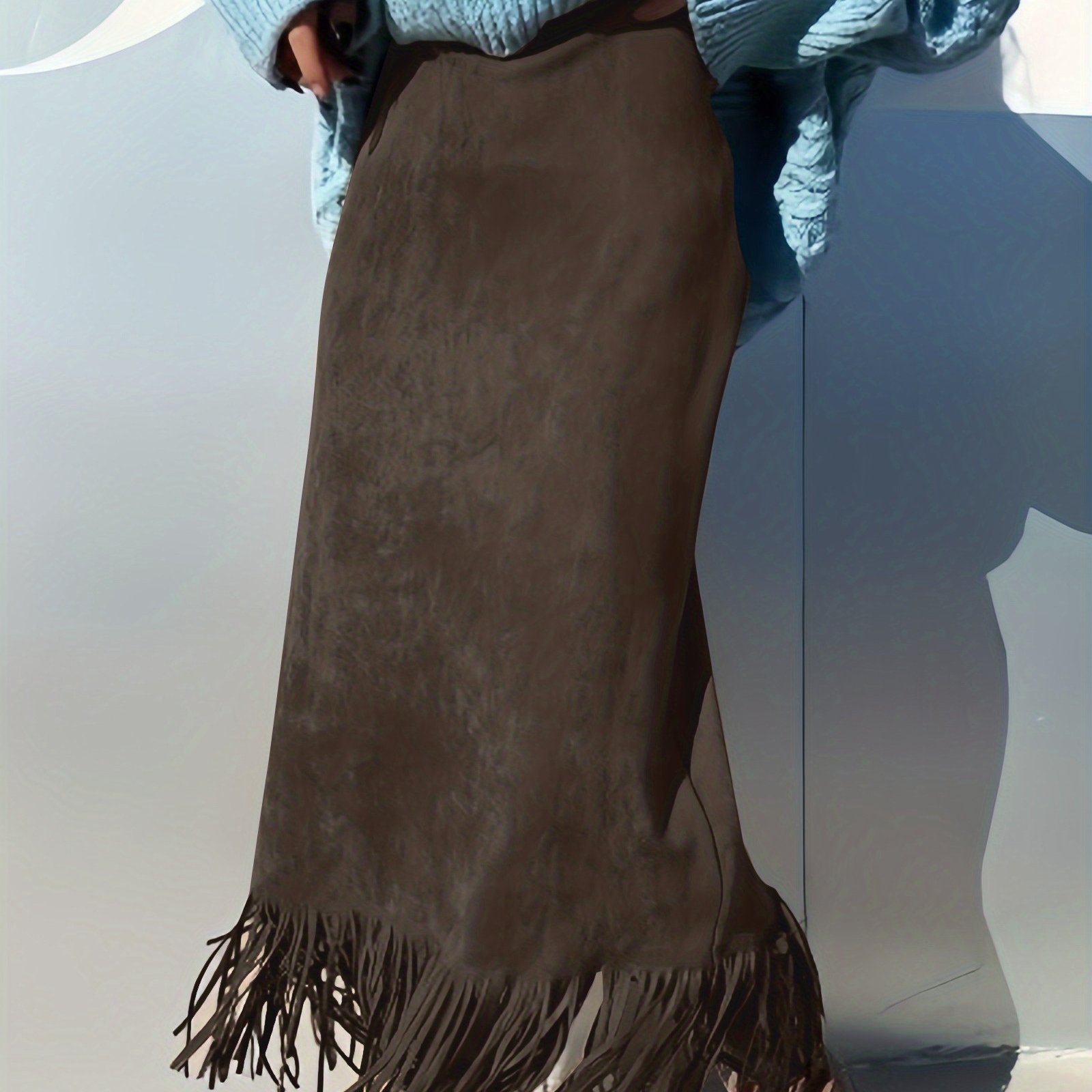 TEMU Velvet Fringe Midi Skirt Is Stylish, Vintage, Versatile, And Suitable For Casual Wear In