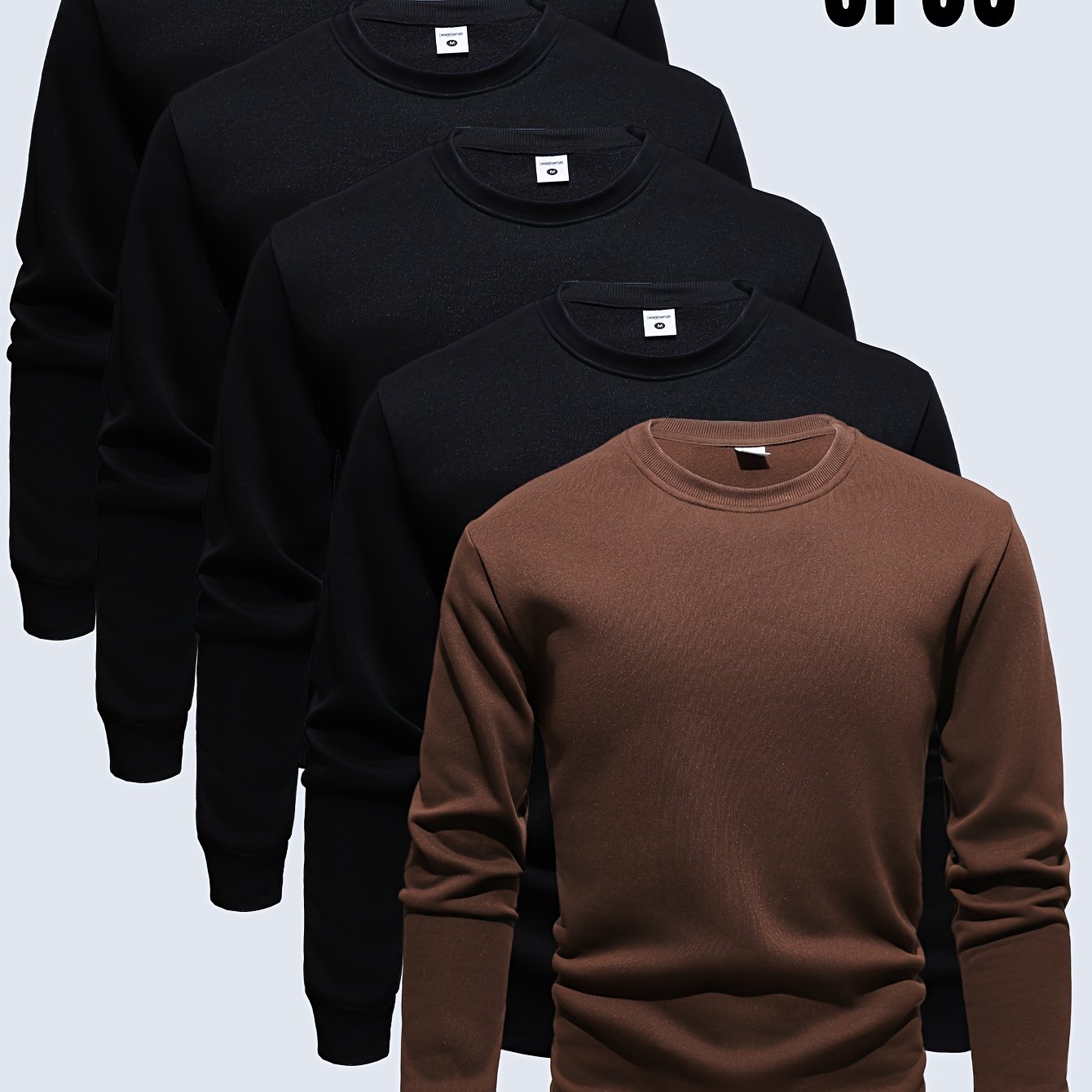 TEMU Men's Casual 5pcs Sweatshirt Set - Solid Color, Crew Neck Pullovers For Casual Attire & Sports, Machine Washable