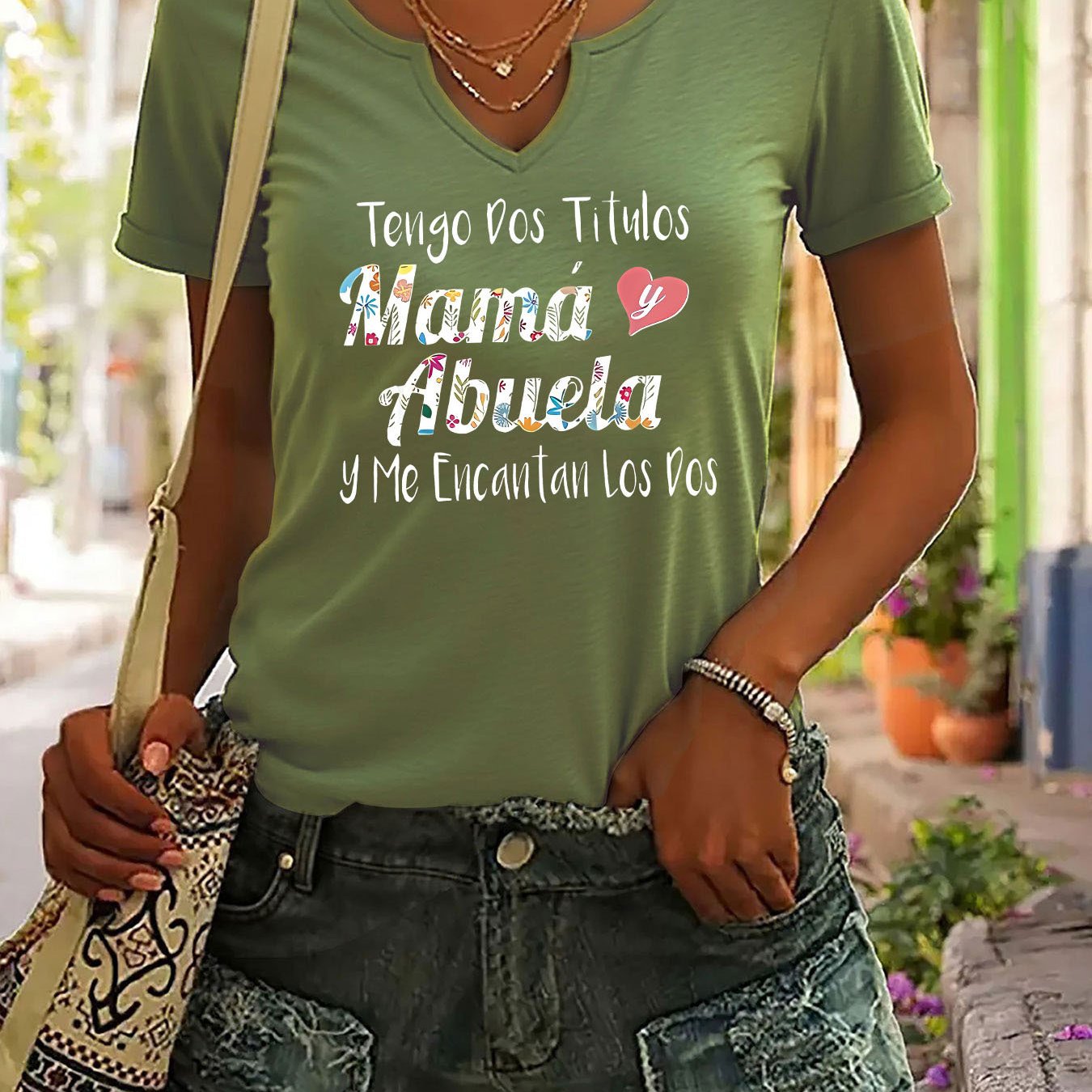 TEMU Camiseta de Manga Corta con Estampado " y y ", Top Casual V-Neck para Mujer, Ropa de