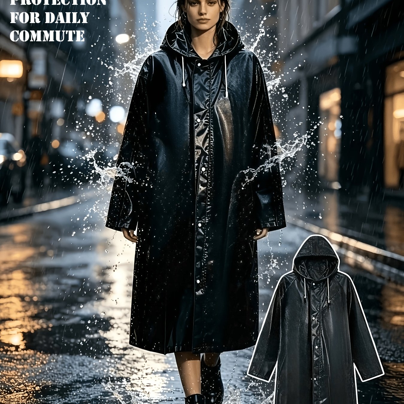 TEMU Long-sleeve Hooded Eva Raincoat For Men And Women, High Quality Outdoor Poncho Use
