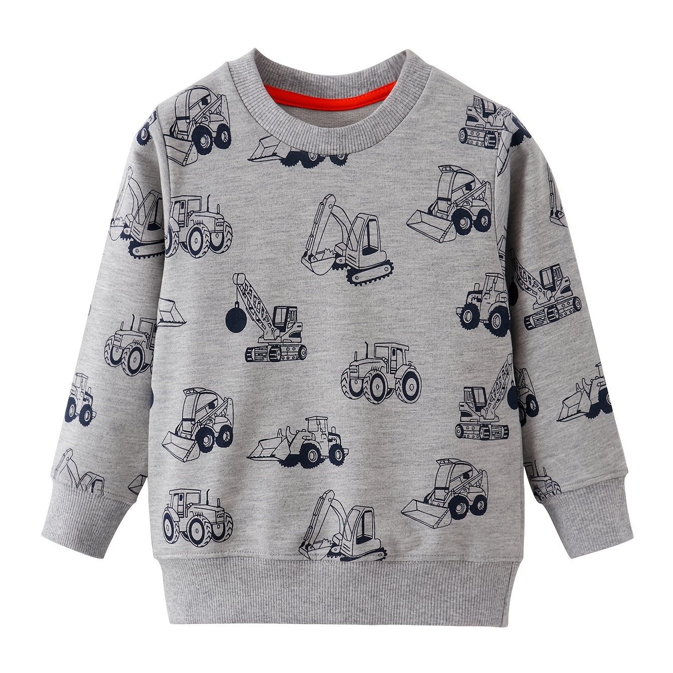 [customer ] Boy's Soft Cartoon Excavator Long-sleeve Sweatshirt - Comfortable & Casual Pullover For Spring/fall