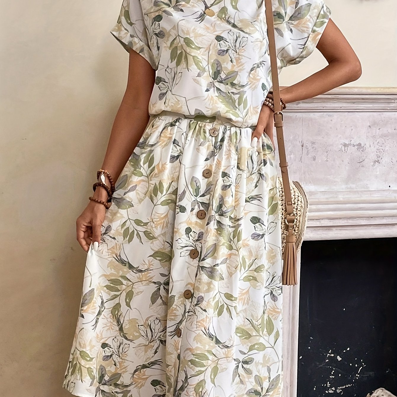 E-shop Tropisches Print Batwing-Ärmel Top Rock