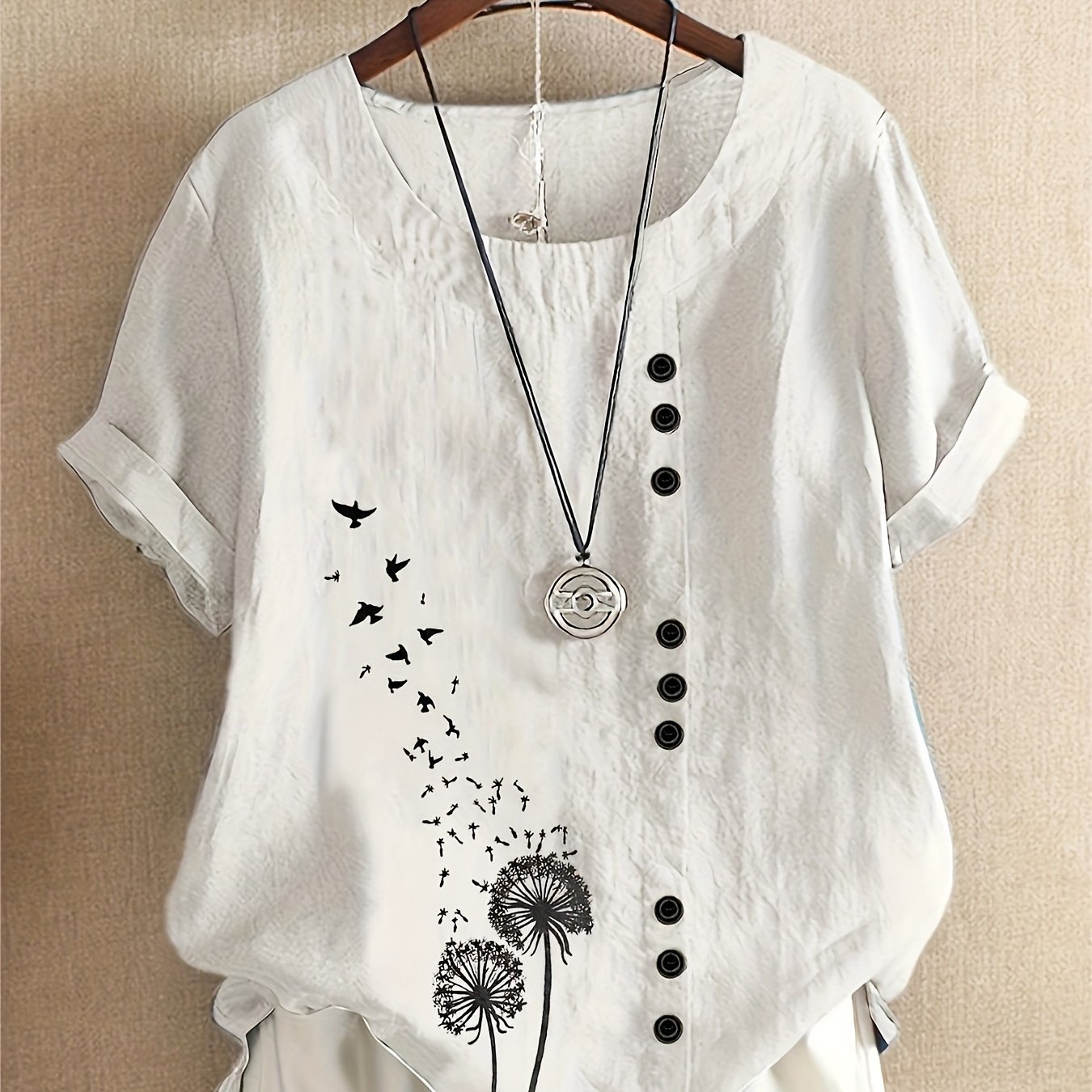 Plus Size - Plus Size - Plus Size Shirt, New Style Casual Loose Printed Short Sleeve Pullover Shirt, Women's Clothing