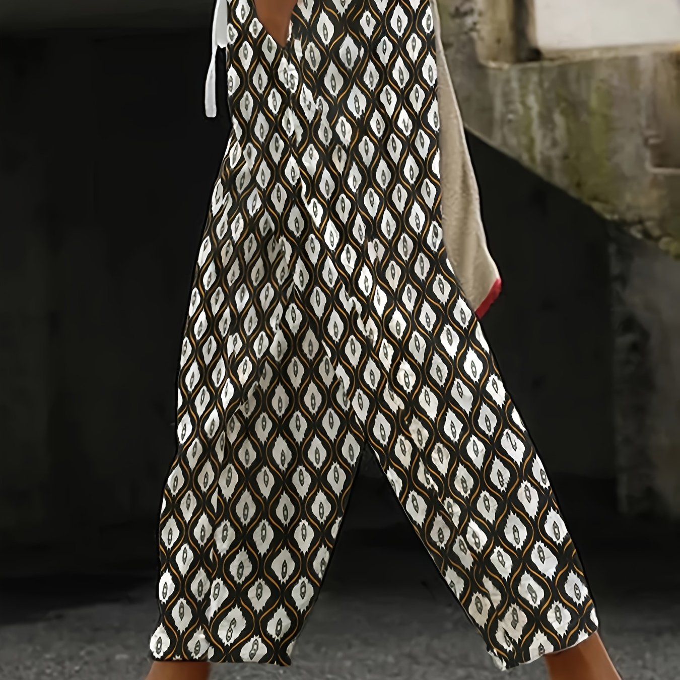 Women's Print Elastic Waist, Spring And Summer Casual Pants With Pockets, Fabric, Comfortable And Breathable