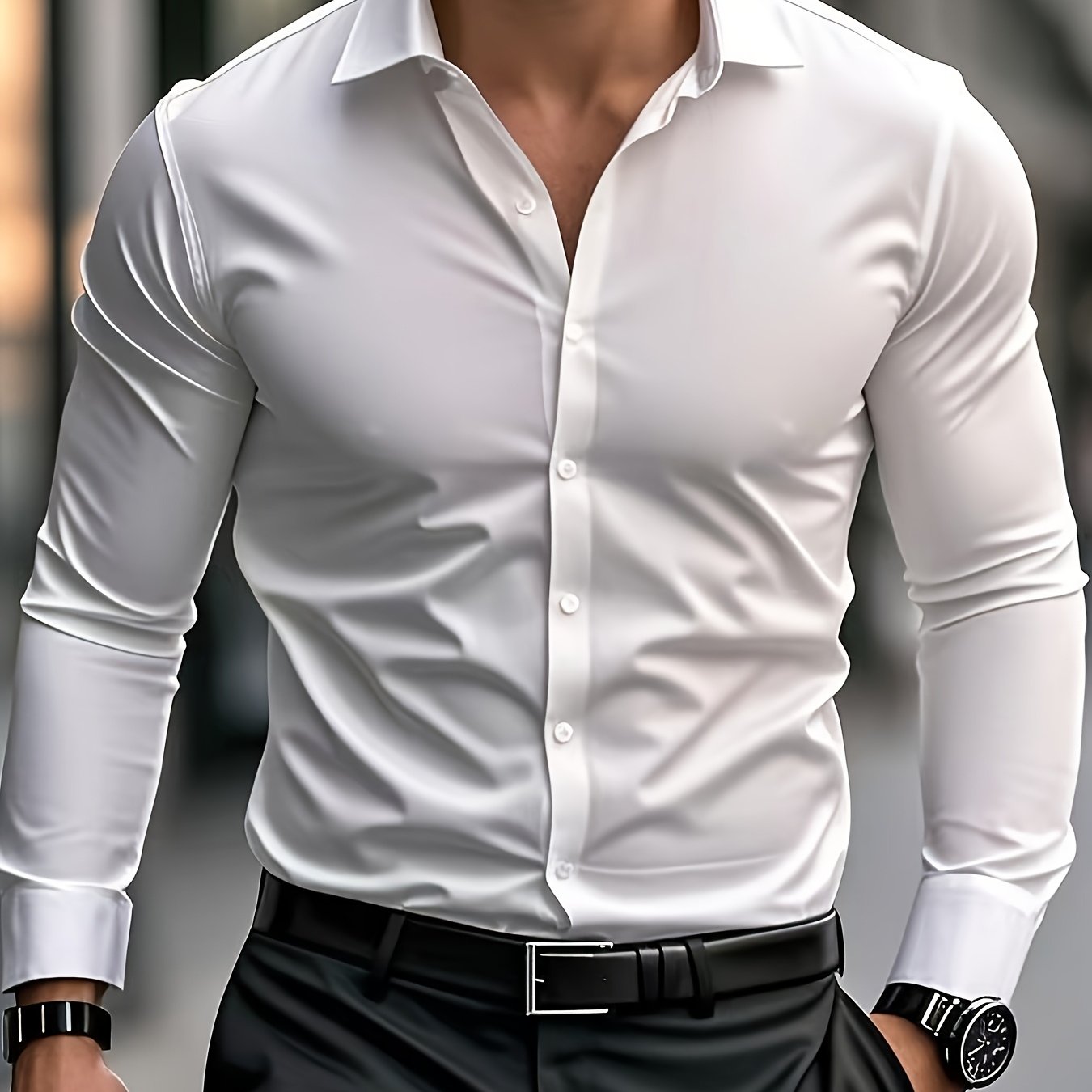 TEMU Spring And Autumn Business Men's Black Long-sleeved Shirt Slim Professional Formal [ Bang]