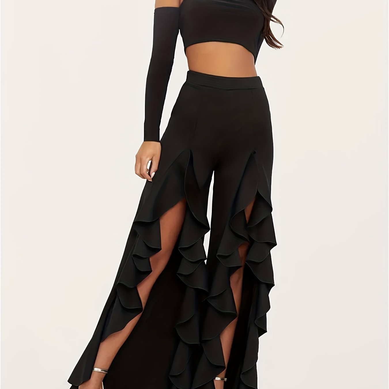 Image of Loose Fit Wide Leg Pants - Women's Swimwear & Clothing - Elastic Waist, Loose Fit, Comfortable, Stylish, Versatile Everyday Wear, Vacation Or Beach Pants