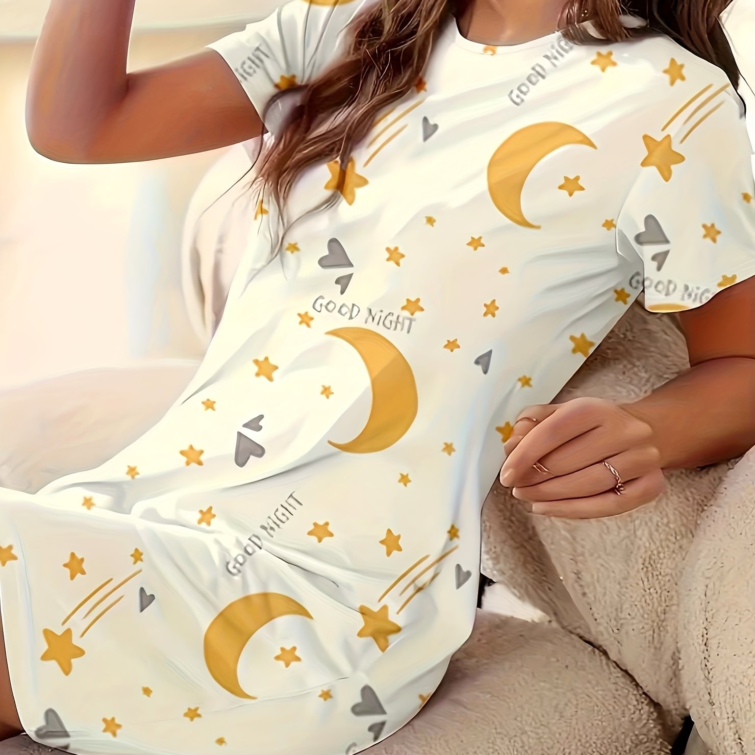 Moon And Star Patterned Nightgown For Women
