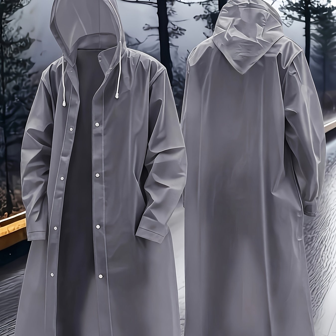 TEMU 1pc Fashionable Breathable Hooded Button Raincoat - Reusable Thick Eva High Quality Poncho For Adults And, Designed For Hiking, Outdoor