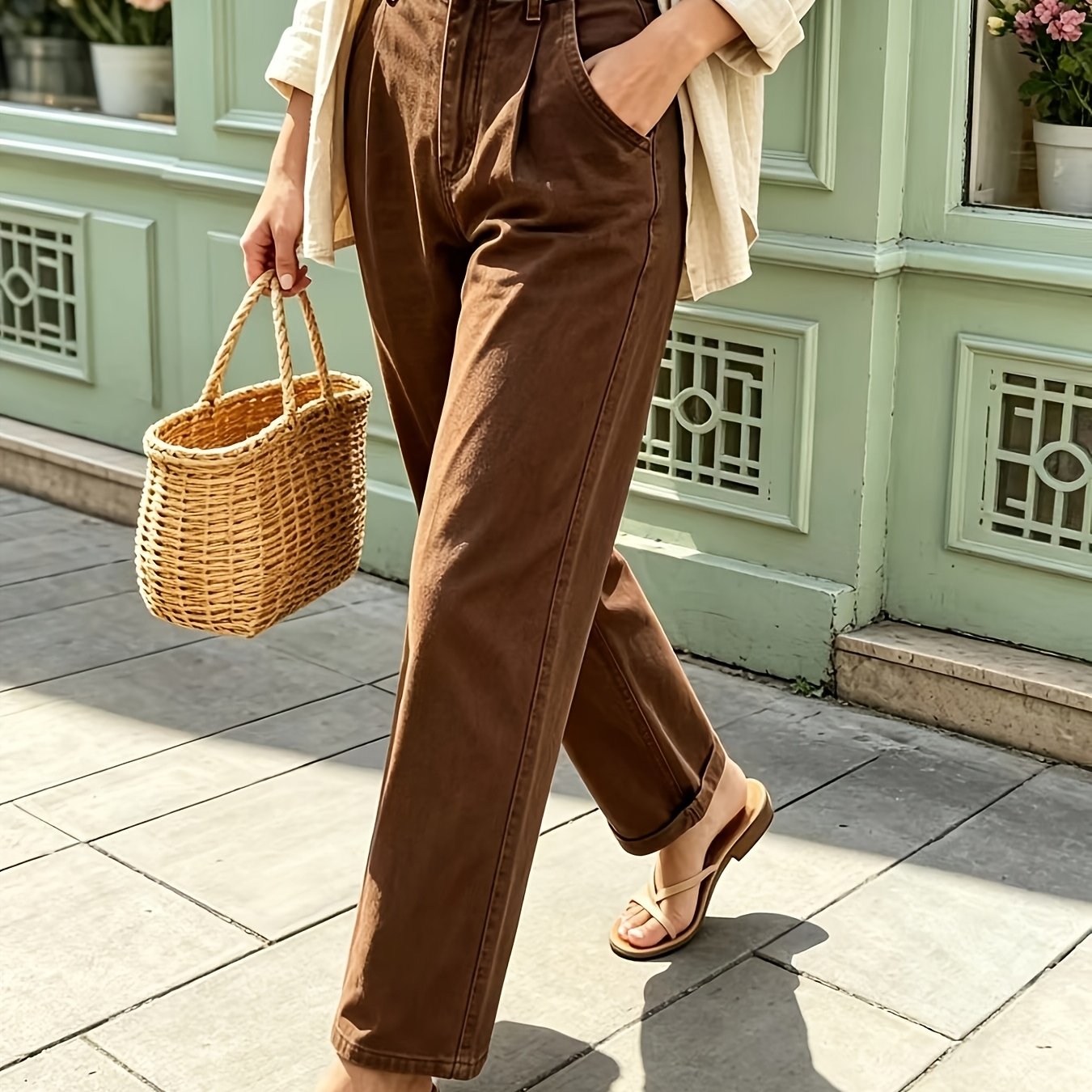 Women's Jeans, Classic Solid Color Stretch Casual Denim Pants, Casual Wear, High-end Comfortable Fabric, Small Straight Mid-waist Design