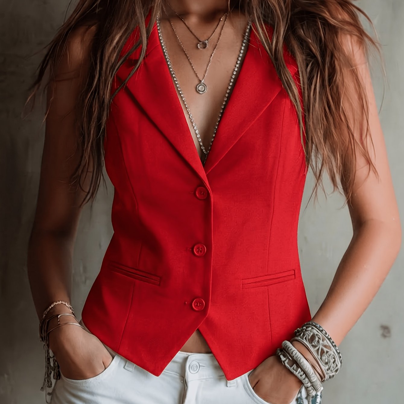 TEMU Women's New Elegant Suit Vest With Fake Pockets, Minimalist Casual Versatile Outerwear For Spring Summer Autumn