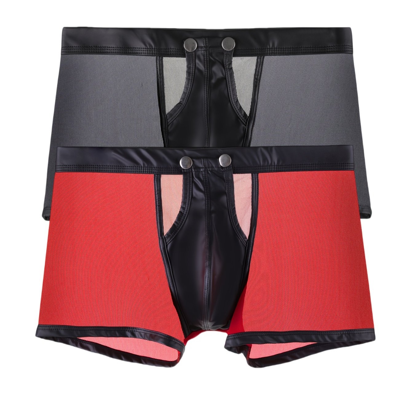 Image of 2pcs Men's Mesh Breathable Boxer Briefs With Open Button Closure - Sheer Panels For Visibility, Stretch Fit