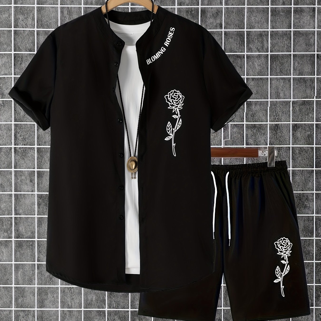 A Two-piece Set Featuring A Print Short-sleeve Shirt And Pants For Men, Perfect For Summer, Plus Size