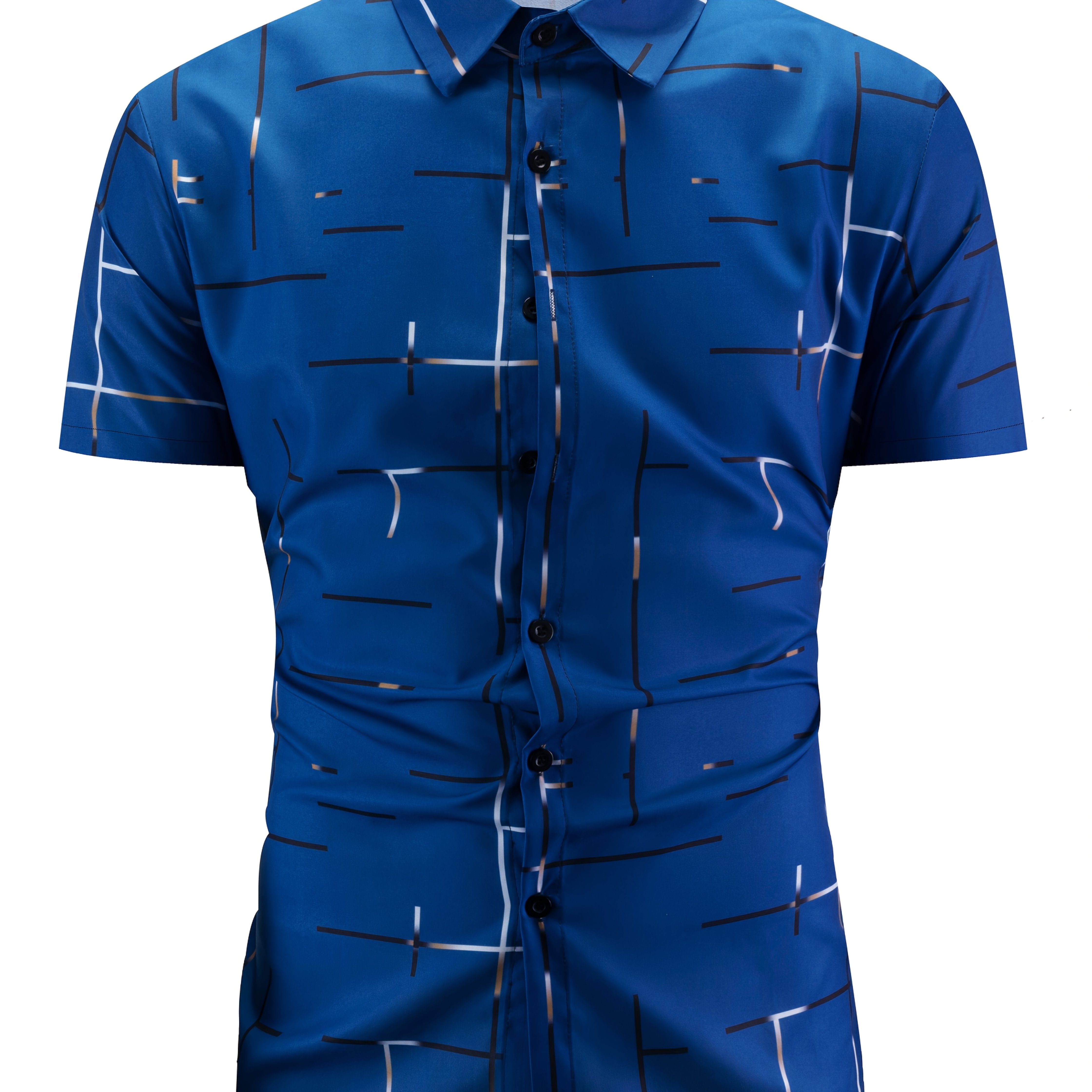 TEMU Men's Spring, Summer, And Autumn Striped, Plaid, And Printed Casual Short-sleeve Irregular Hem Shirt, Suitable For Casual , Festivals, Light