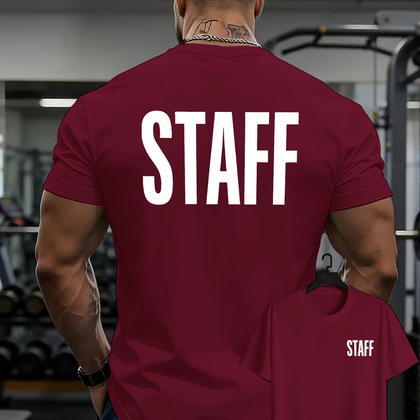 TEMU T-shirt décontracté pour homme, imprimé à motif , confortable et respirant, STAFF Lettre facile à lire, style utilitaire de rue, polyvalent,