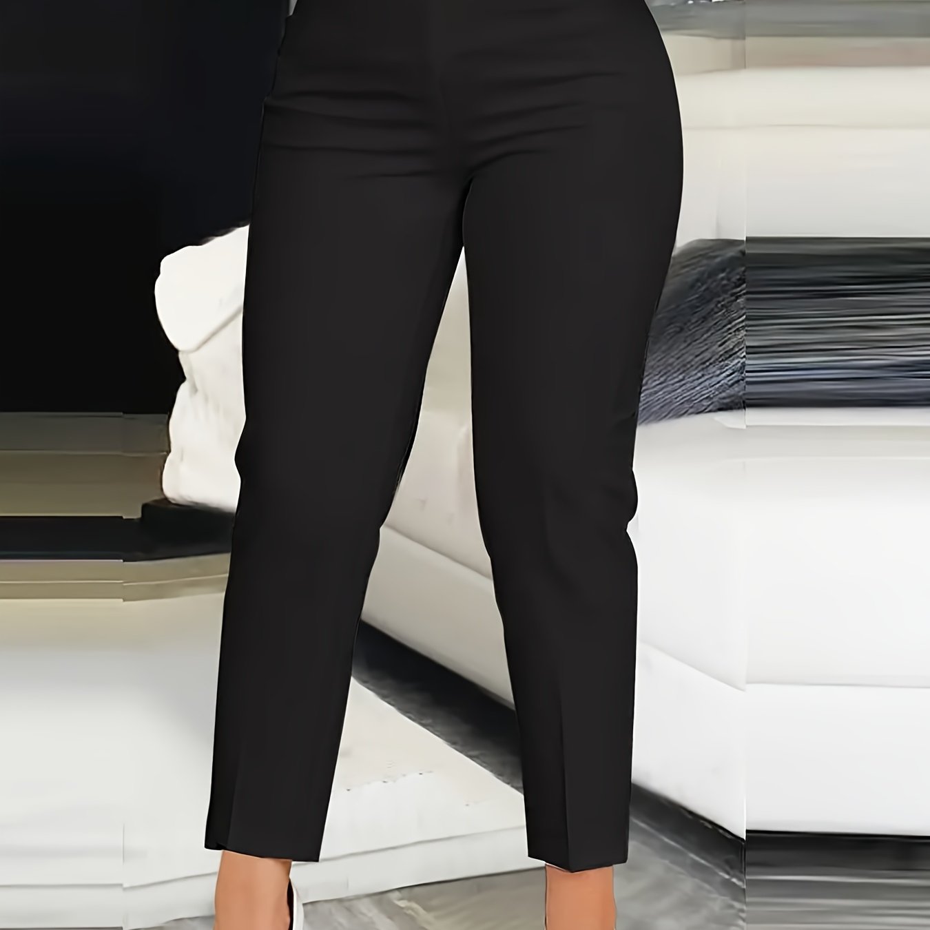TEMU Fashionable Cross-button Pants With A Solid Color, Versatile, Slim Fit, And Women's Trousers