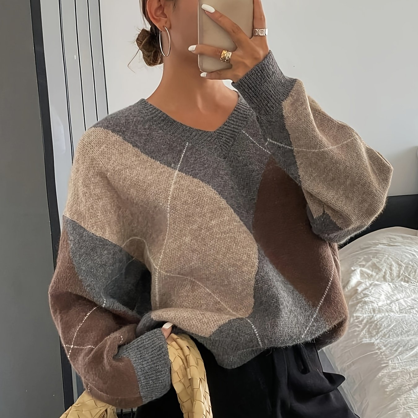 TEMU Europäischer amerikanischer Damenmode-Modepullover, vielseitig, schlicht elegant für Herbst/Winter