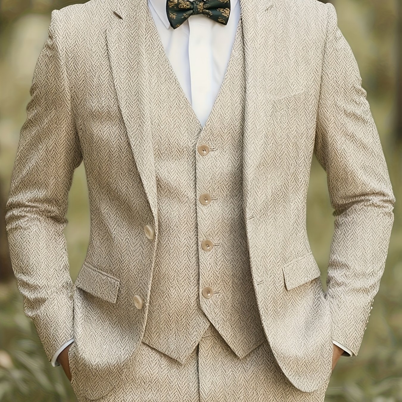 TEMU Men's Vintage Blend Three-piece Suit For Business, Suitable For Groomsmen, Wedding Attire, Work Uniforms, And Formal Events