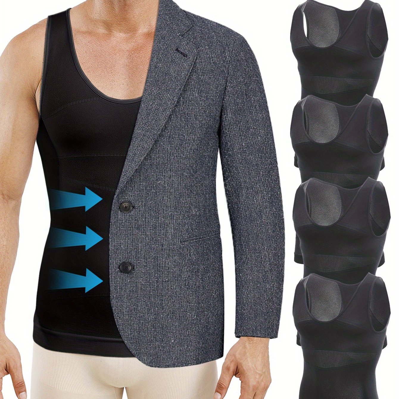 Set Of 4 Men's Fitted Athletic Vests Made From Stretchy, Quick-drying Material That A Breathable And , Designed To Slim The Waist. Ideal For Workouts, Yoga, Hiking, And Everyday Use