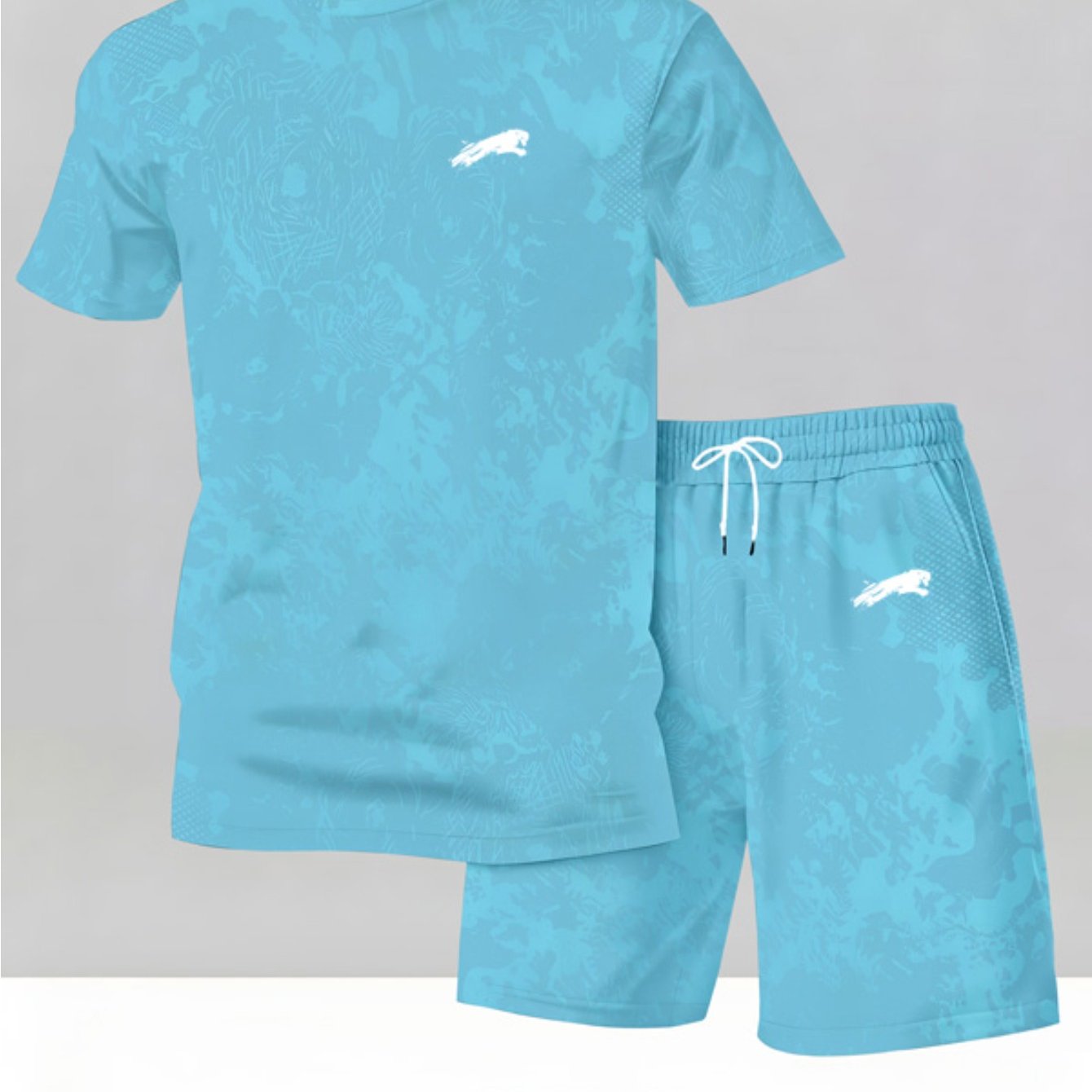 TEMU Summer Men's Quick-dry Athletic Set, Round Neck Breathable Tie-dye Pattern Short Sleeve T-shirt And Drawstring Shorts 2pcs Outfit, Loose