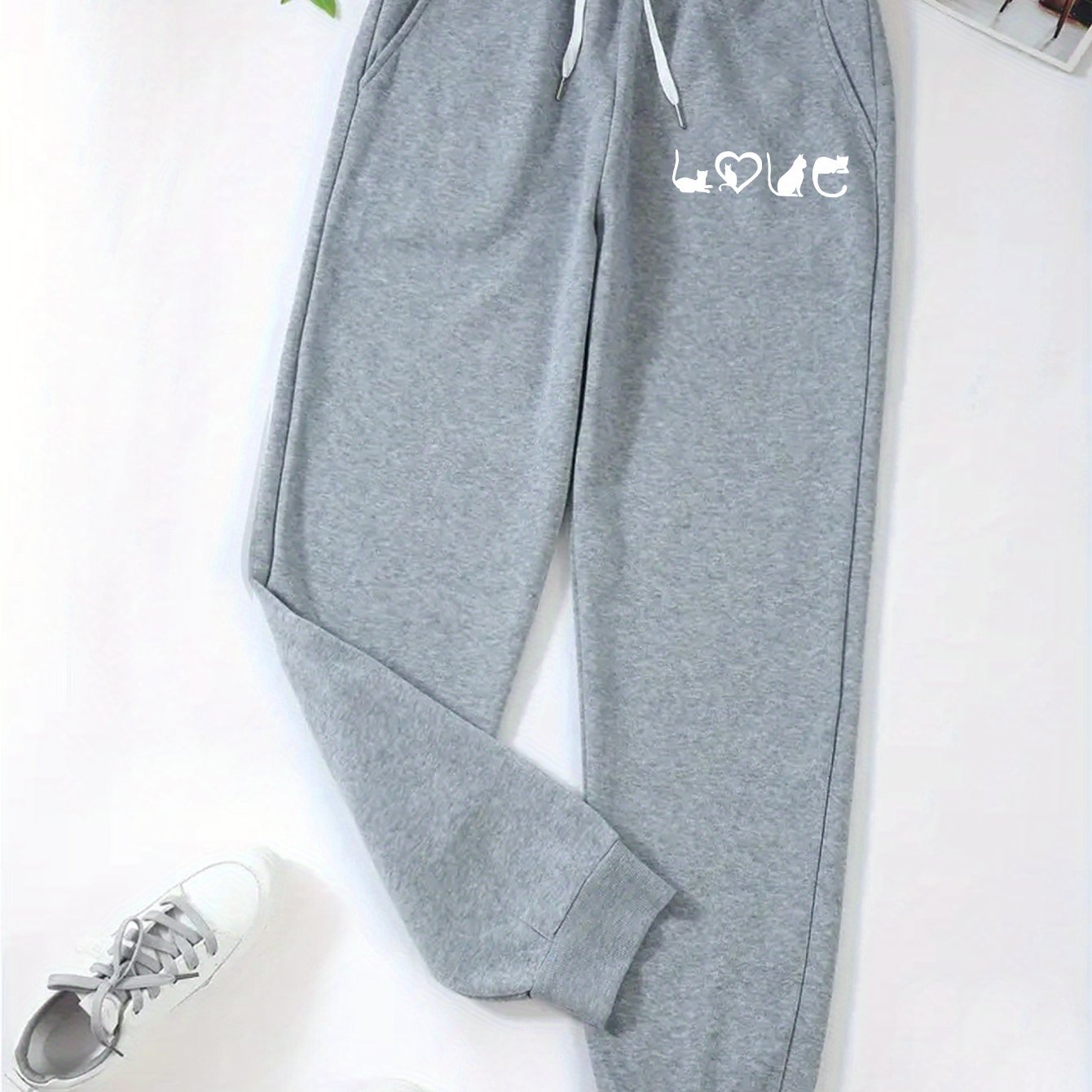 TEMU Women's Plus Size Geometric Print Elastic Waist Joggers - Loose Fit Casual Sports Pants With Pockets, Machine Washable , Jogging Pants