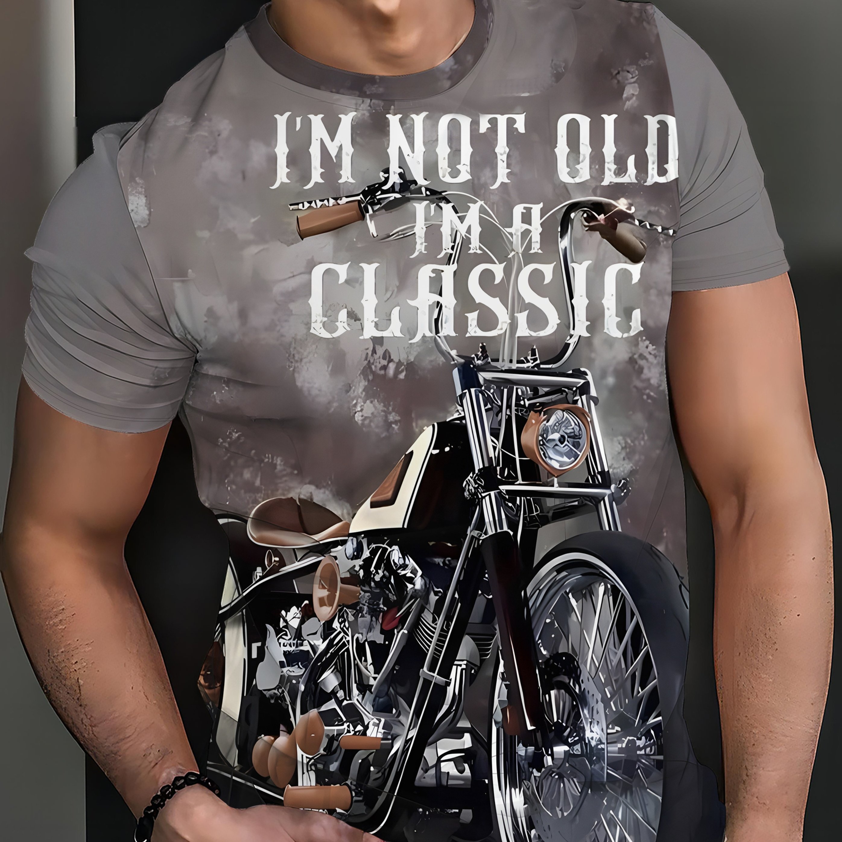 TEMU Men's Vintage Motorcycle Letter Print Short-sleeve T-shirt, Perfect For Summer Casual Wear, Sports, Running, Street , And Dates. A Must-have