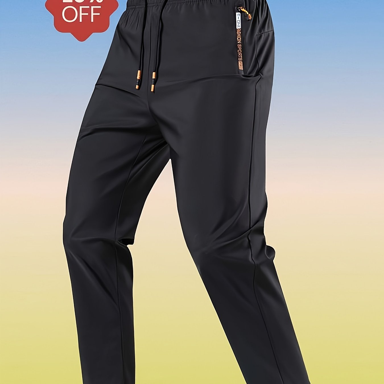 TEMU A , A Pair Of Men's Casual Sporty Quick-drying Long Pants, With Letter Printed Zipper Pockets On Sides. Suitable For , Perfect For Outdoor