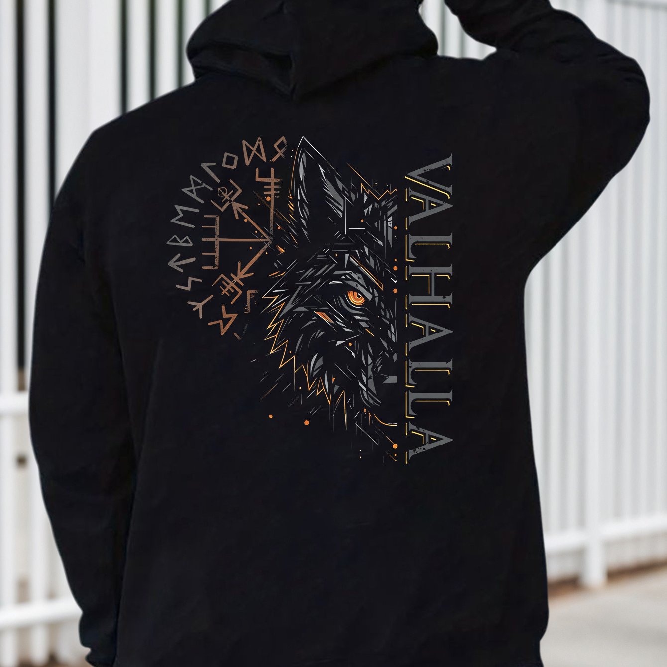 Image of Wolf Design - Men's Casual Hoodie - Printed Back - Features A Kangaroo Pocket And Drawstring - Comfortable And Soft Fabric - Suitable For Everyday Outdoor Wear