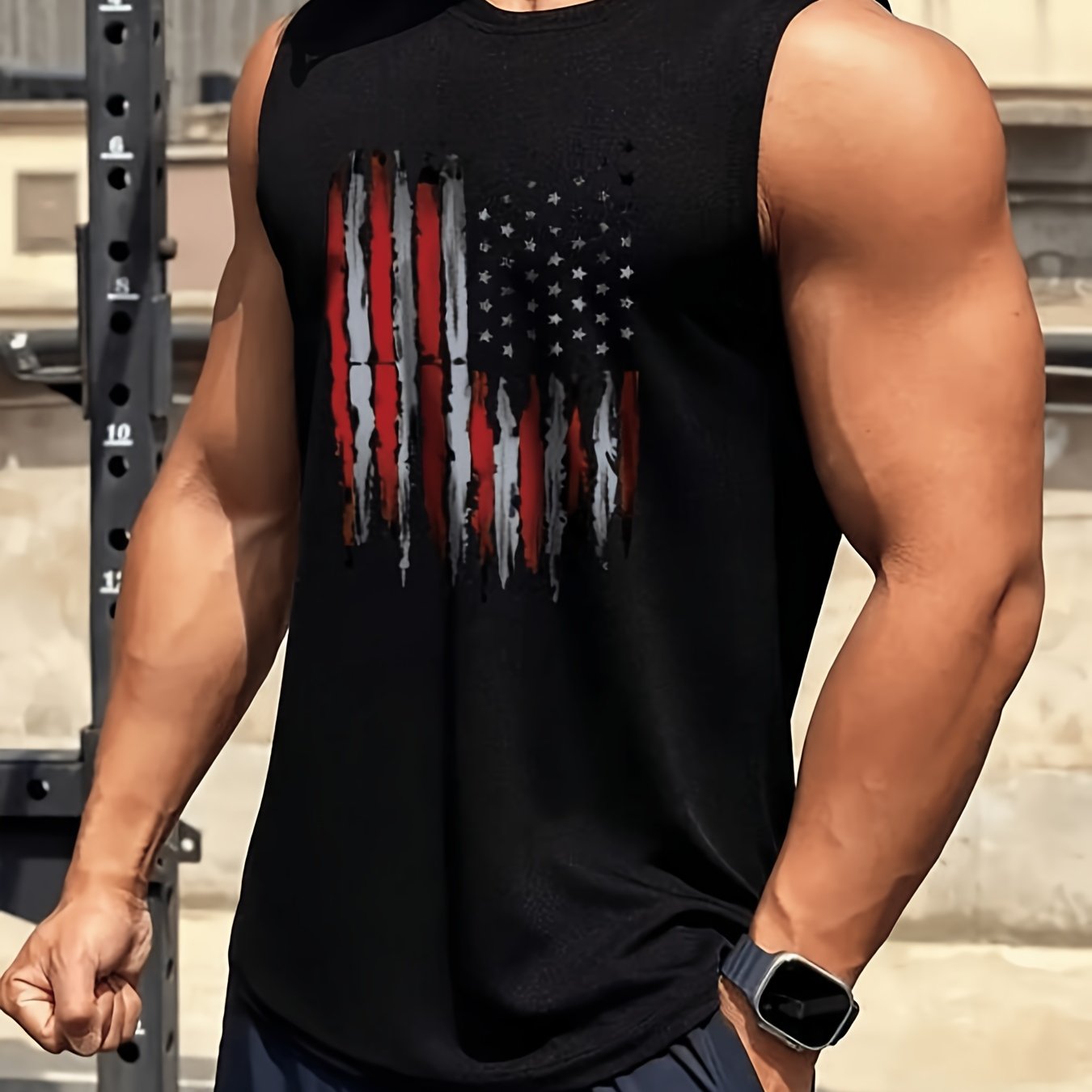 TEMU Men's Sleeveless Shirts Featuring A American , Perfect For Summer. Unisex Tank Top For Fitness Or Casual Wear, Weighing 180g