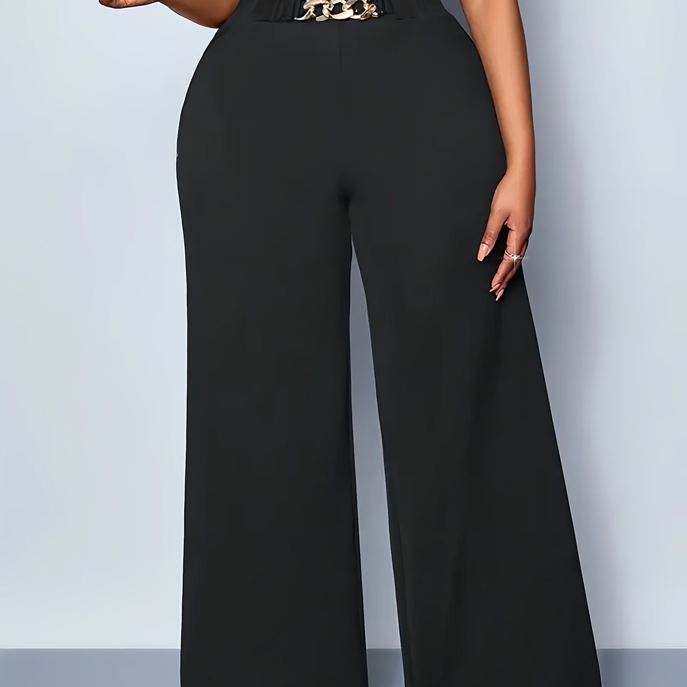 And Summer Collection Of Fashionable Women's Straight-leg Pants With Elastic Waist, Featuring Solid Colors And Plastic Buttons, Suitable For Casual In Europe, America, And East.