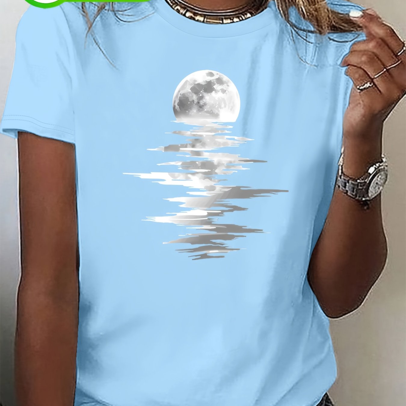 Single Piece Casual Round Neck T-shirt With Printing For Summer, Women's Clothing