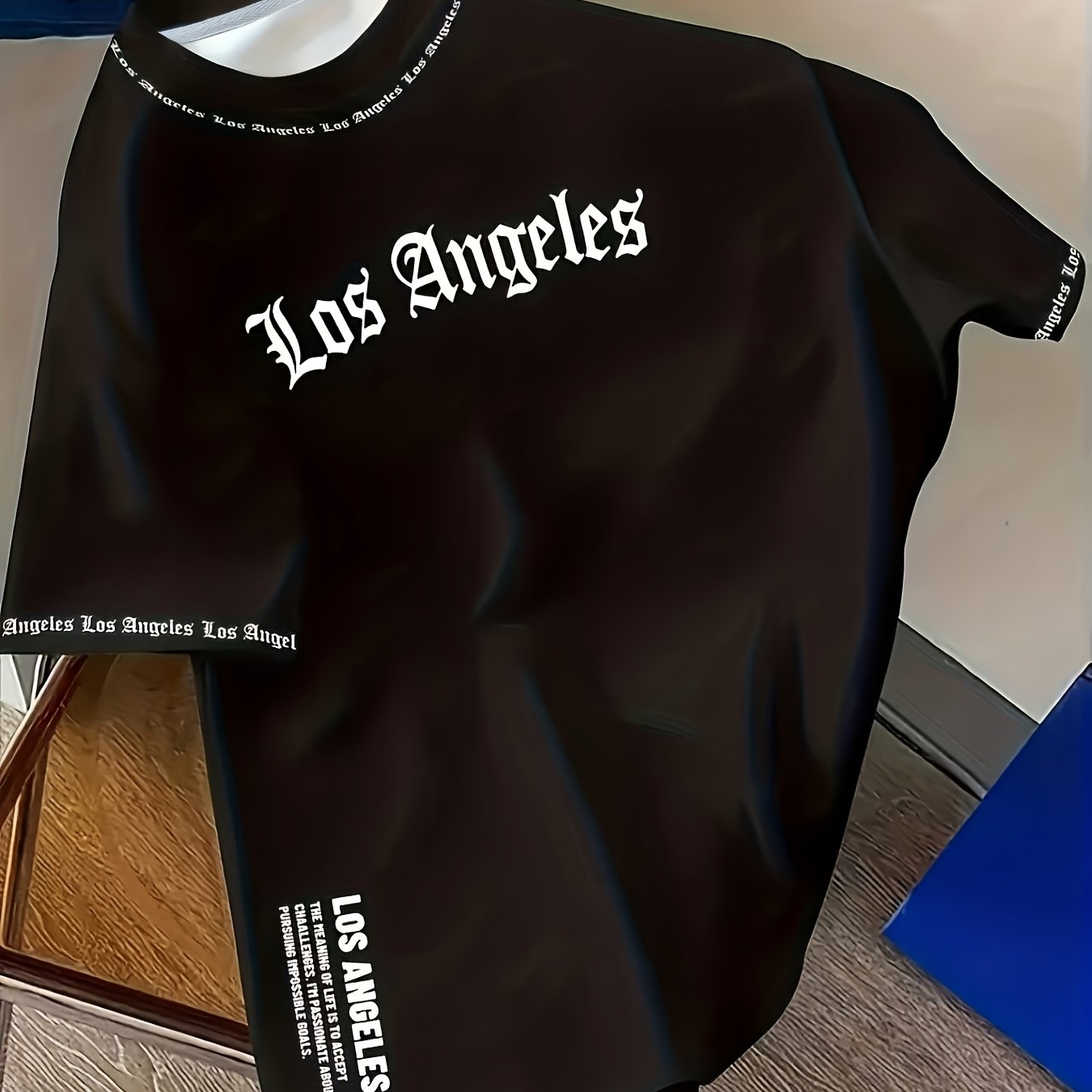 TEMU Men's Los Angeles Gothic 3d Print T-shirt - White With Black Font & City Name, Casual Short Sleeve Round Neck Tee For Sports Fans, Urban