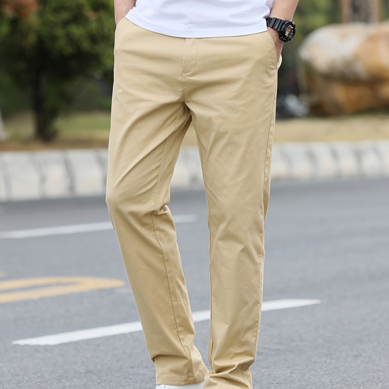 mens solid pants with pockets casual cotton trousers for outdoor activities gift