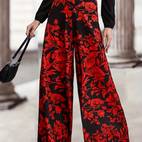 floral print wide leg pants elegant zipper loose pants for spring fall womens clothing